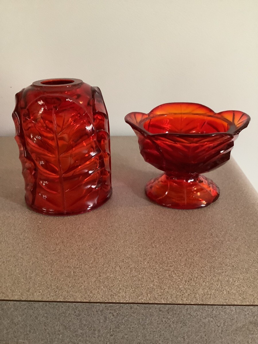工芸品 Amberina Red amber Lamp Shade Benjara 20 Inch Table Lamp, Vintage Red Amber Mica Shade