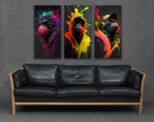 Three Wise Monkeys Swag Bright Painting Cool Set 3 Wall Art Print Canvases Youth