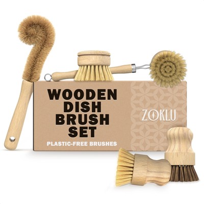 Natural Bamboo Dish Scrub Brush 4 Piece Set Made From 100% Natural Bamboo natura