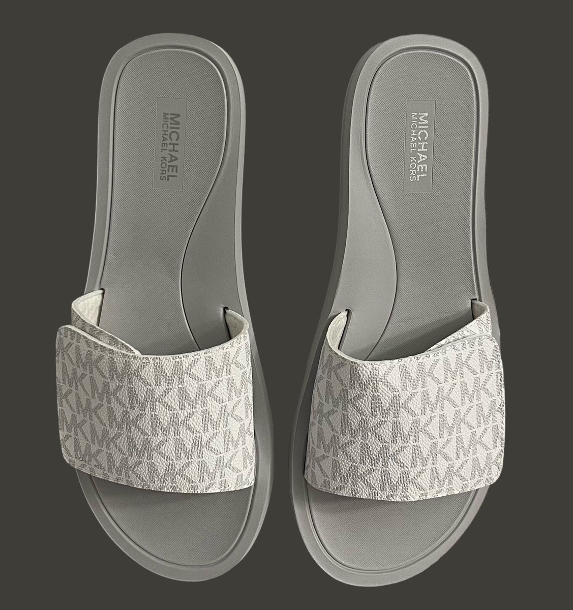 Michael Kors Wade Women\'s Adiustable
Slide MK Logo Sandal shoes Blue /gray Sz:11 Michael Kors SLIDES Wade Adjustable MK Logo slide Sandal  main image 4