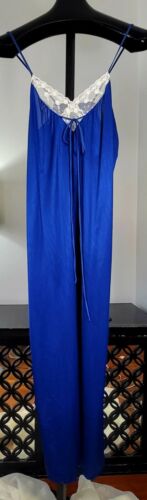 VTG SEARS JR BAZAR Long BLUE Nightgown SHINY BLUE… - image 1