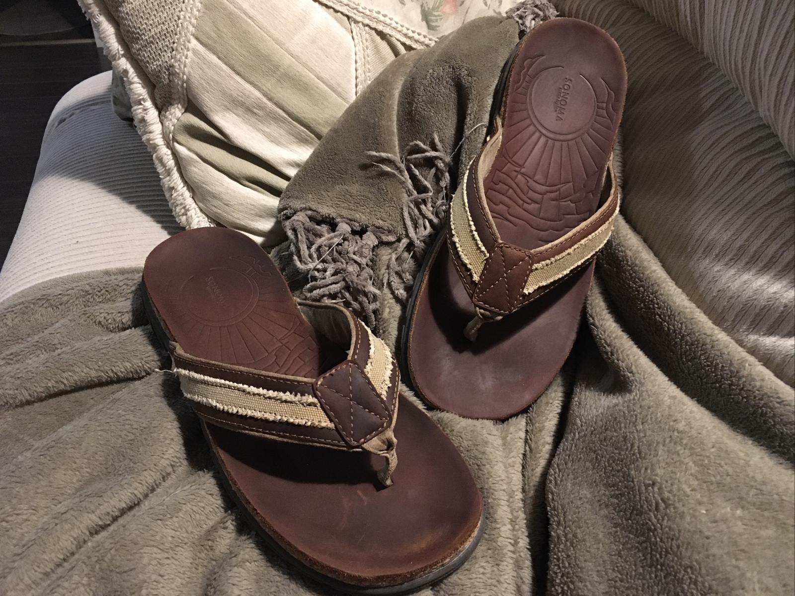 SONOMA MEN'S BROWN LEATHER FLIP FLOPS - SIZE 12 - LIFE STYLE - EXCELLENT  COND. | eBay