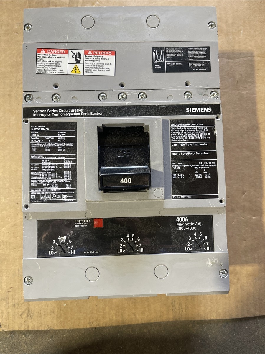 Siemens HJXD63B400 400 Amp 600V 3 Pole TYPE HJXD6-A Circuit