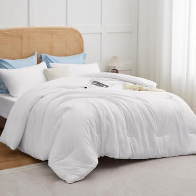 White Comforter Set Queen Size, 3 Pieces Solid Breathable Quilted Boho Style Bed