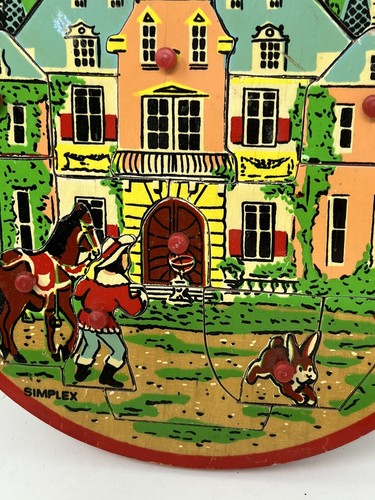 Vintage Simplex Round Wood Puzzle Handled PIeces Manor House - Picture 5 of 8