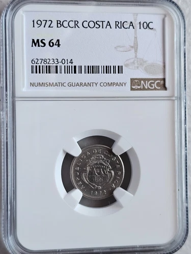 Costa Rica 10 Centimos 1972 BCCR NGC MS 64