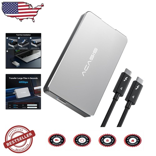 Ultra-Fast 40Gbps M.2 NVMe SSD Enclosure with Thunderbolt 4 Cable - Easy Install
