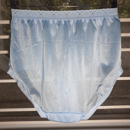 Vintage Silky Nylon Panty Sissy Lace Blue Granny Sheer Brief Sz. 6-7 Hip 35-39" - Picture 15 of 21