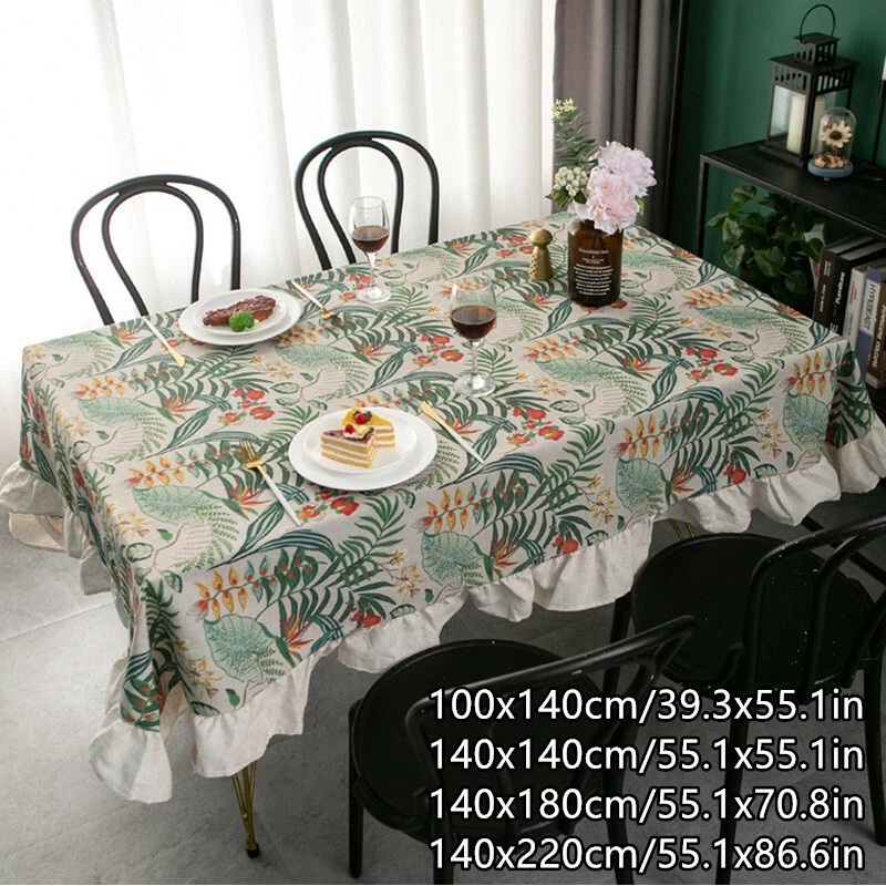 Leinen Tischdecke Stoffbezug Pflanzen Bedruckt Rüsche Fransen Ornamente Retro - Bild 2 von 4