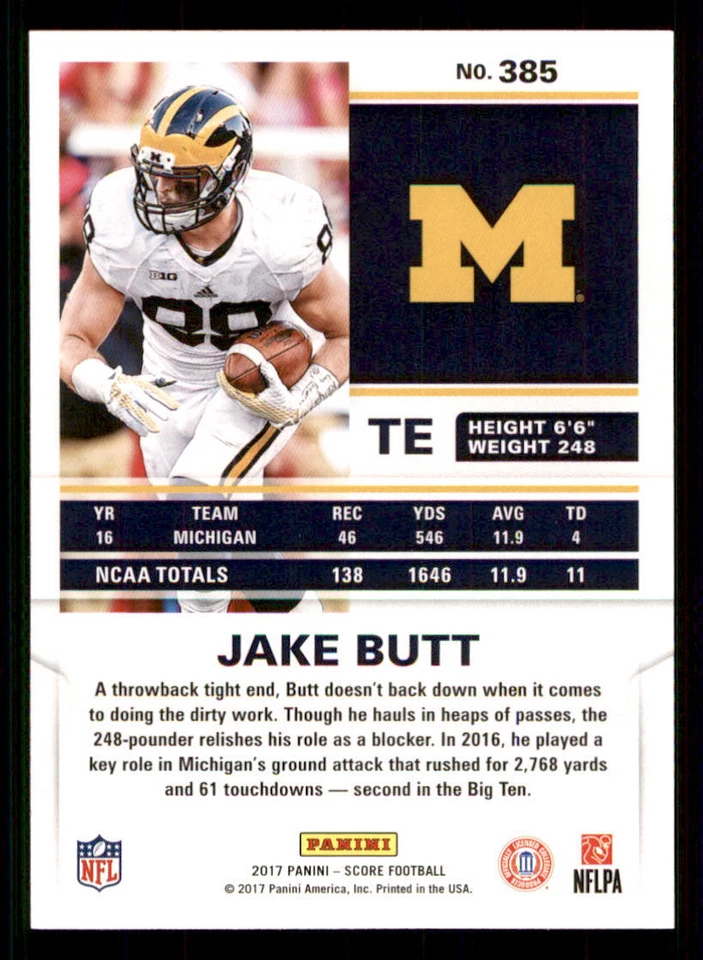 2017 Score #385 Jake Butt RC - Image 2 of 2