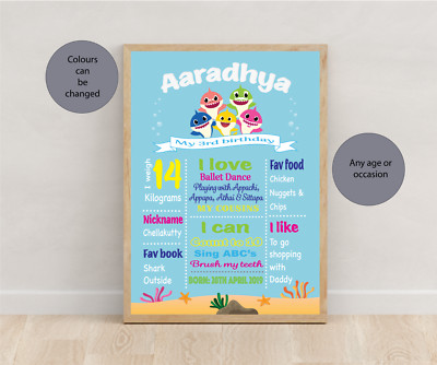Baby Hai, erster Geburtstag Brettdruck, Geburtstagsposter, Party Requisite, Andenken