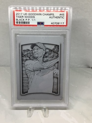2017 Goodwin schwarze Druckplatte 1/1 #45 Tiger Woods PSA authentisch