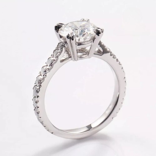 Moissanite Solitaire Engagement Ring Round Cut 2.00 Carat Solid 14K White Gold - Picture 4 of 6