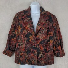 Coldwater Creek Jacket Blazer Women 12 Black Red Floral Button Office Business