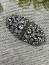 VINTAGE 1930s pair clear paste diamante glass set dress/fur clips ART DECO