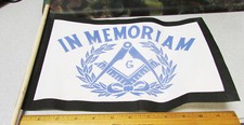Masonic in Memoriam flag w/ wood pole, unique collectible, cemetery grave banner
