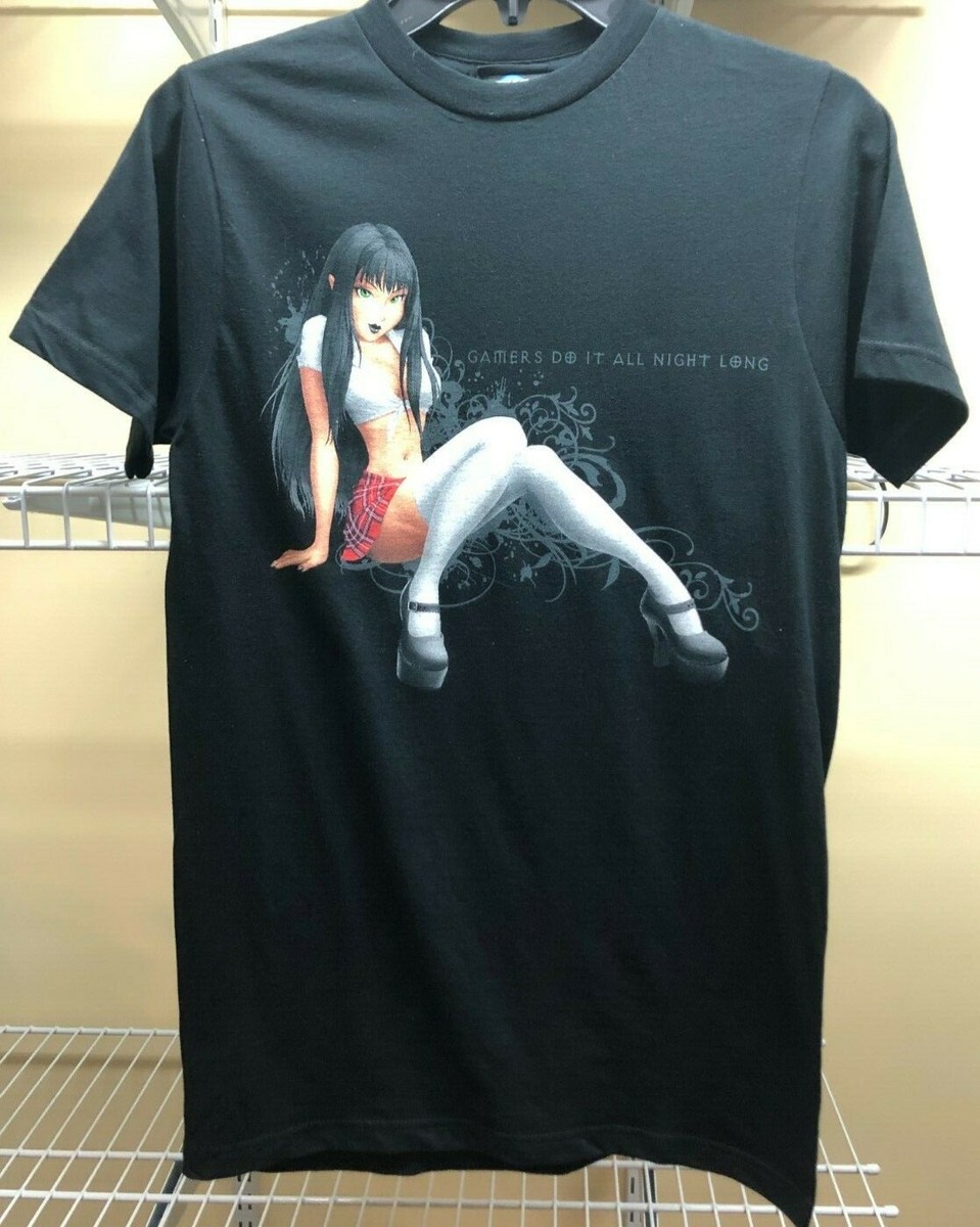 Sexy Anime School Girl Mens Black T-Shirt Gamers Do It All Night