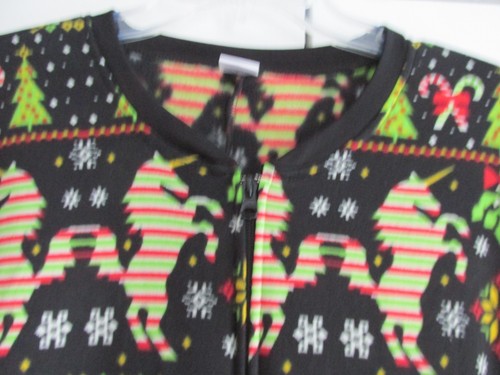 December 25th Mens/Womens Black Unicorn+Deer+Trees One Piece Pajamas - Picture 4 of 12
