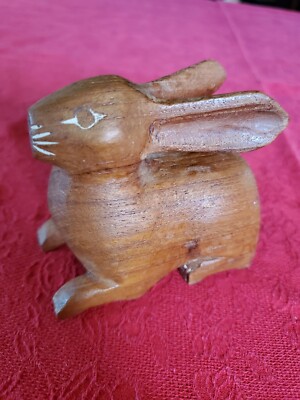 Secret Stash Hand-Carved Wood Rabbit With Hidden  Pocket In Belly