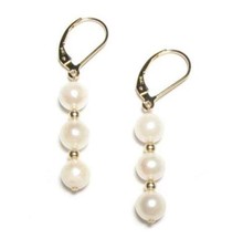 6-7mm Triple Cultured White Pearl 14K Yellow Gold Lever Back Earrings