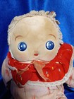 Antique Primitive Cloth Rag doll Button eyes Straw stuffed Jointed rattle inside — photo 2