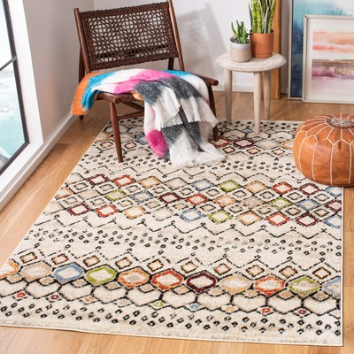 Amsterdam Collection Area Rug - 5'1'' x 7'6'', Ivory & Multi, Moroccan Boho Des...