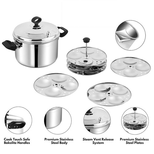 Stainless Steel Idli Stand Induction Idli Cooker with 4/6 Tiers Idly Plates - Picture 11 of 12