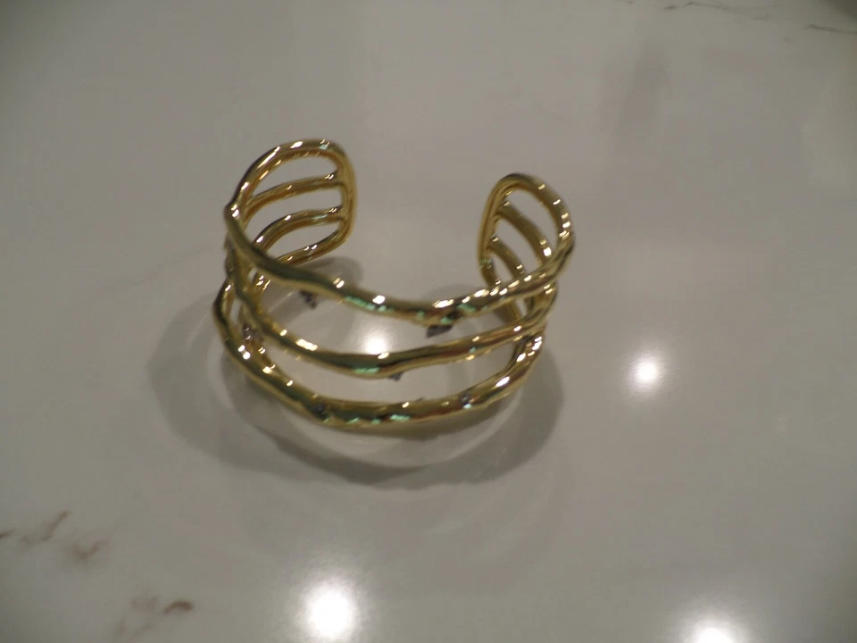 New  ALEXIS BITTAR Brut Crystal Thorne open  cuff 14k gold plated brass, $255!