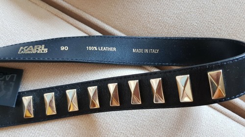 KARL LAGERFELD women 100% LEATHER LOCK BELT BLACK GOLD Pyramids insertion NWT - 第 6/8 張圖片