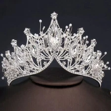 Silver Tiara Crown Princess Queen gems Icy gift bridal real metal wedding prom