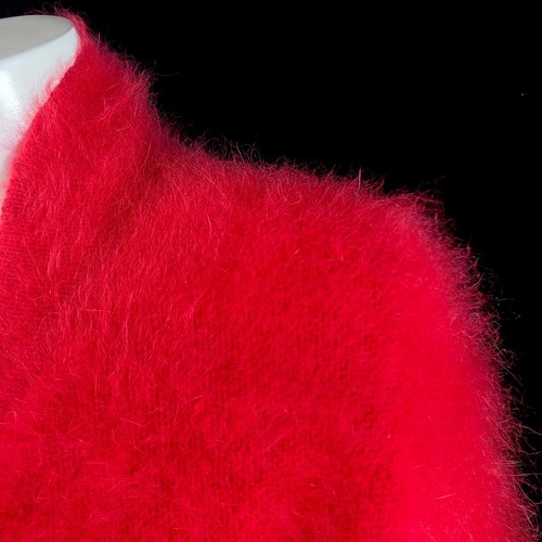 80 % Angora Fuzzy Vintage Venesha rot gefütterte Strickjacke Pullover Jacke 46 in Büste - Bild 9 von 10