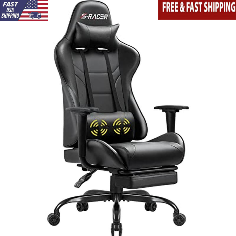 Ergonomic Gaming Chair W/ Massage Support Footrest Adjustable Rolling Swivel New-image