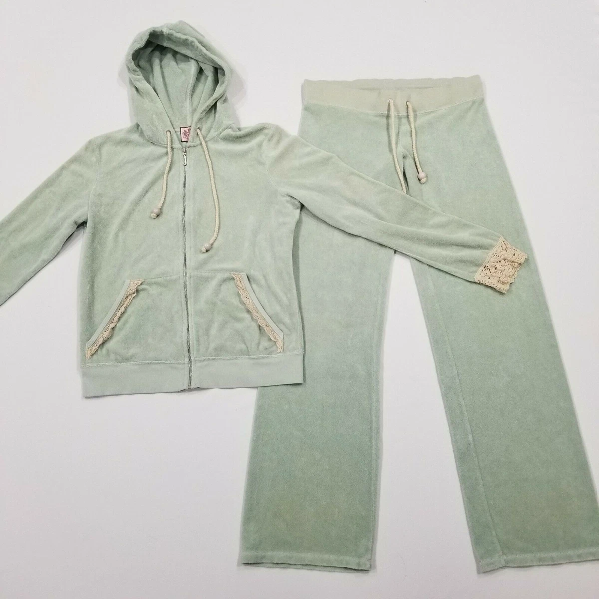 Vintage Juicy Couture TrackSuit Matching Set Medium XL Jacket Pants Green  Rare