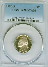 1980-S Proof Jefferson Nickel PCGS PR70DCAM, Deep CAMEO Free Shipping #4859