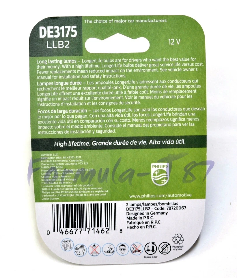 Philips LongerLife DE3175 10W Two Bulbs Interior Dome Light Replace Stock Lamp - Image 2 of 4