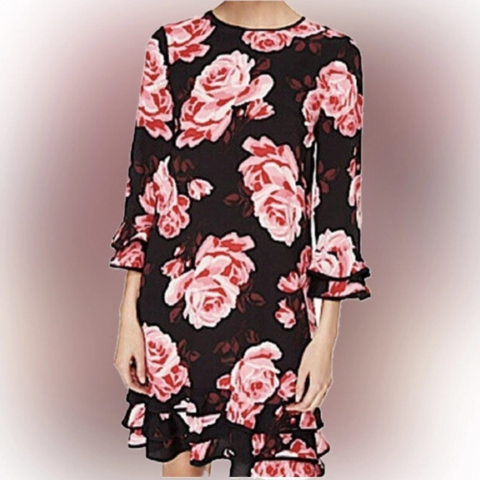 Abito Kate Spade rosa con volant e tubino in rose rambling nuovo senza etichette