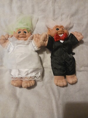 2 Vintage 10'' Troll Dolls Bride & Groom 1991
