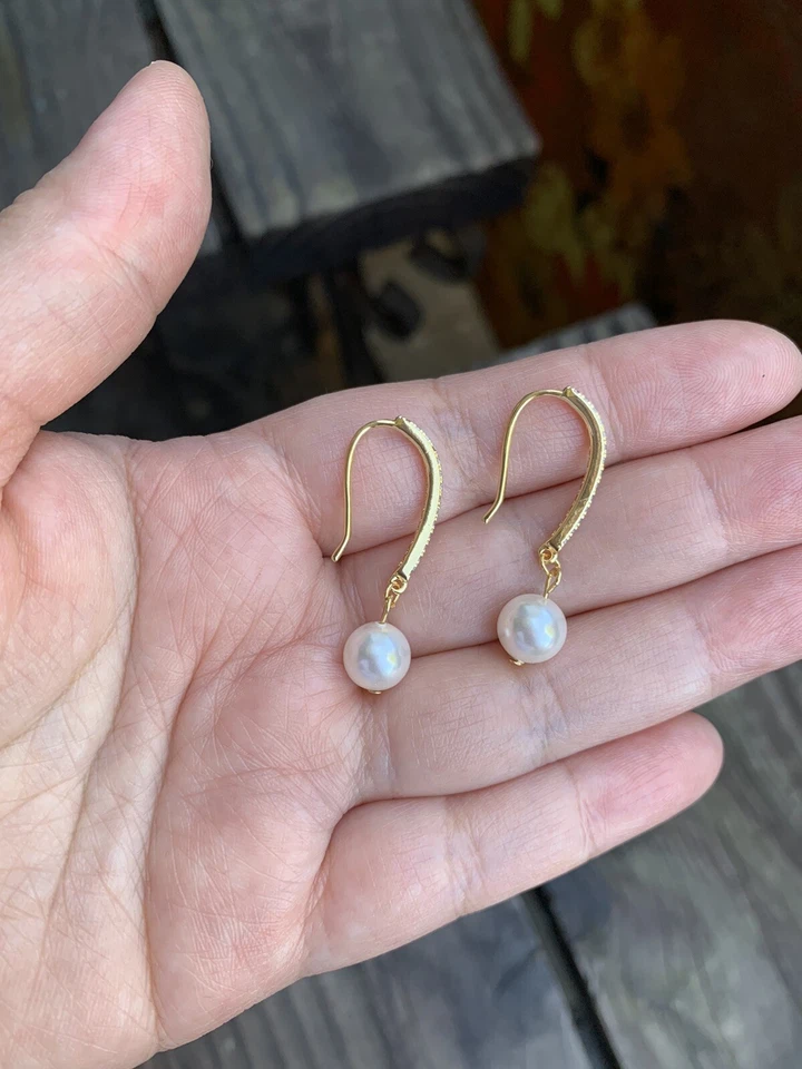 Brincos de zircônia cúbica folheados a ouro 14k com pérolas de cristal Swarovski - Imagem 4 de 4