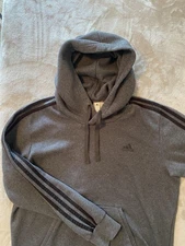 Adidas Hoodie Mens Large Gray Three Stripes Pullover Athleisure Streetwear