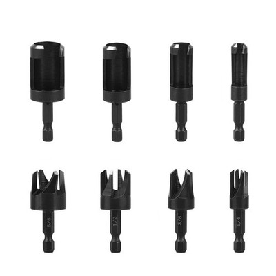 8 Stks Hout Plug CutterCutting Tool, Houtbewerking Snijgereedschap, Afschuining Hout Plug Cutter Set Rechte Taper Klauw Type Boor Bits 1/2 3/8 1/4