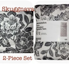 IKEA Skuggnava Twin Duvet Cover Pillowcase Set New Gray Stylized Floral Flowers