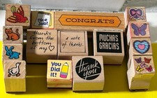 Lot Of 15 Assortment Of Wooden Rubber Stamps Has Mixed Themes Most Never Used