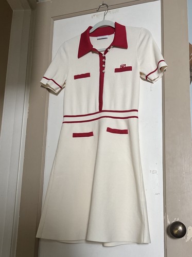 Sandro Paris Irene Polo Cream/Red Collared dress Size 40