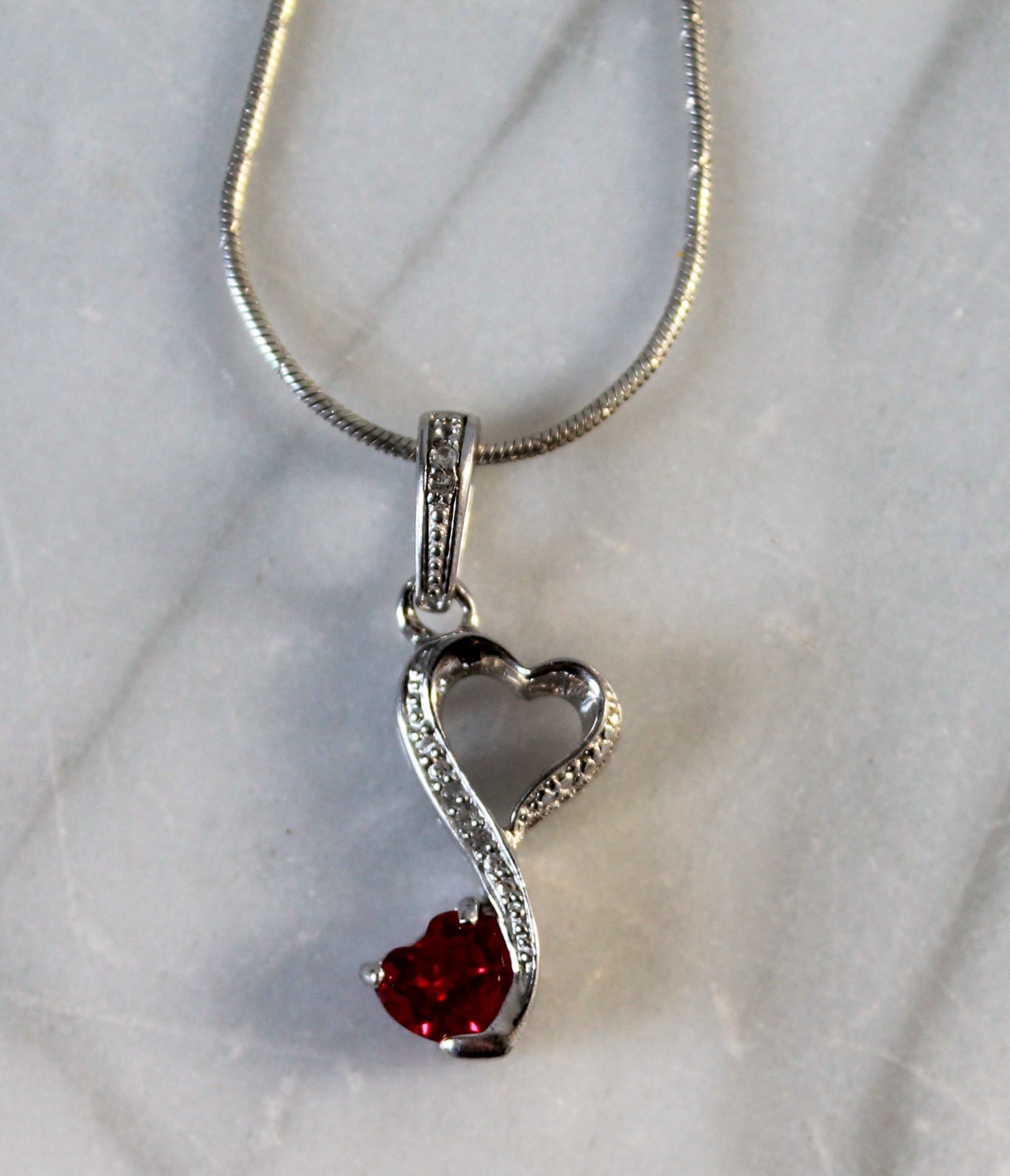 .925 Sterling Silver Infinity Ruby Heart Necklace… - image 3