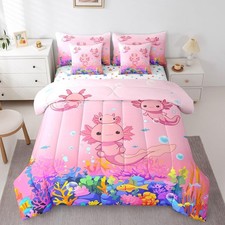 Kids Cute Axolotl 7 Pieces Bedding Set Full Size, Ocean Sealife Comforter Set...
