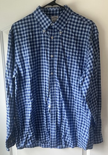 Brooks Brothers Large Regent Button Down Hemd blau kariert komplett Baumwolle klassisch