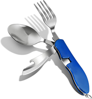 4-In-1 Camping Besteck, Faltbares &Abnehmbaren Besteckset,Blau