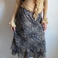 Vtg Ruffle Hem Paisley Midi Skirt Womens Sz M Forest Fairy Whimsygoth