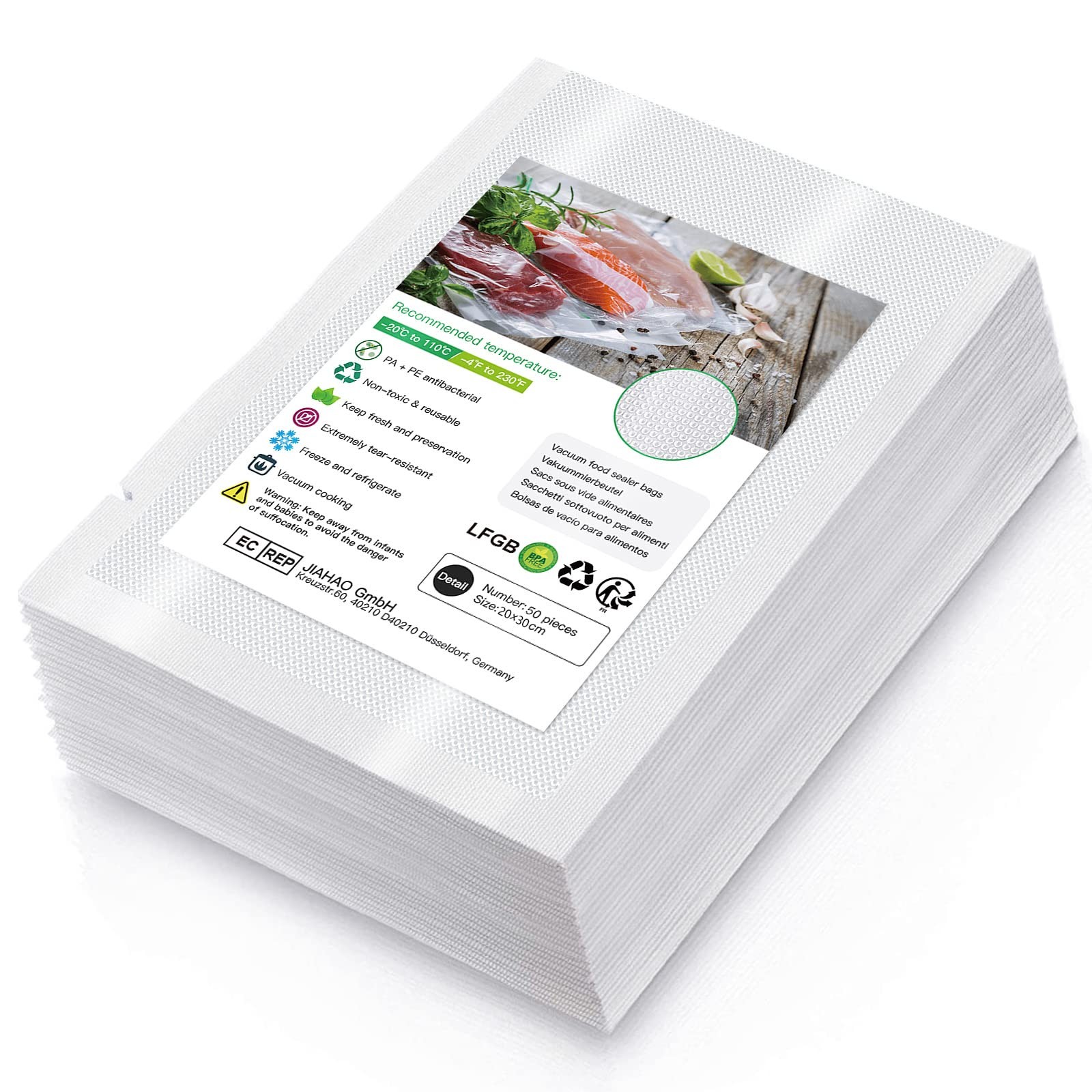 Sacs sous vide alimentaire 20x30 de conservation fraîcheur pour machine de mise sous vide sachet