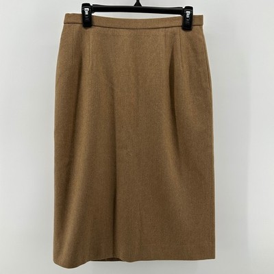 Pendleton Camel Brown 100% Virgin Wool Midi Pencil Skirt USA 10 Minimal Office